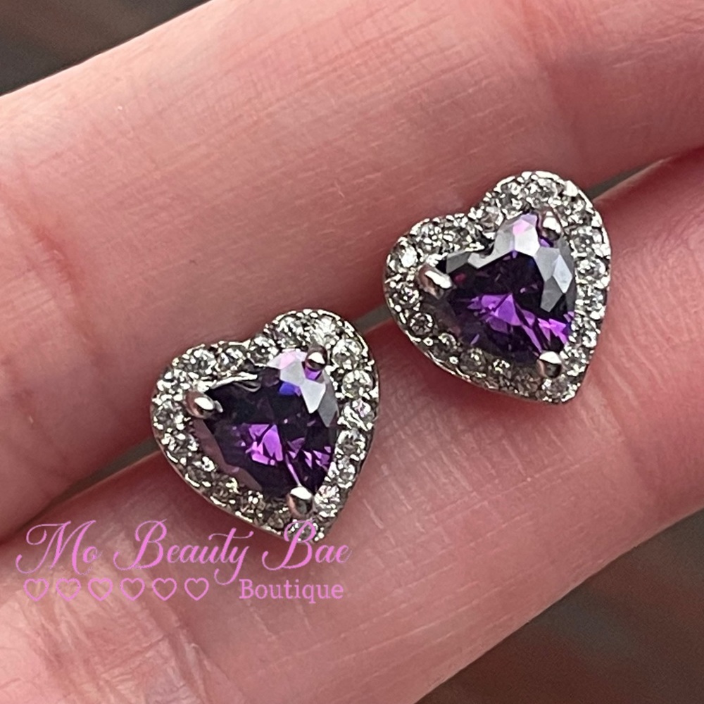 Purple Heart Shaped Stud Earrings